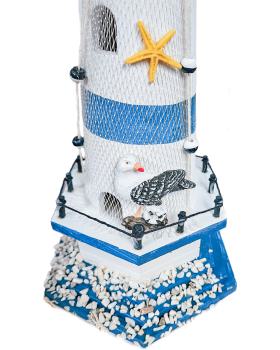 Deko-Leuchtturm Holz Fischernetz Seestern Seevögel Stein Segeln Maritime H:57cm